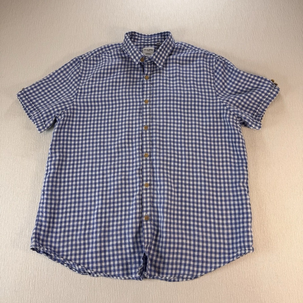 Murano Baird Mcnutt 100% Linen Shirt Men XL Blue Gingham Check Lightweight